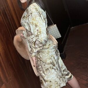 Fashion Nova Abstract Print Dress - Beige and Brown